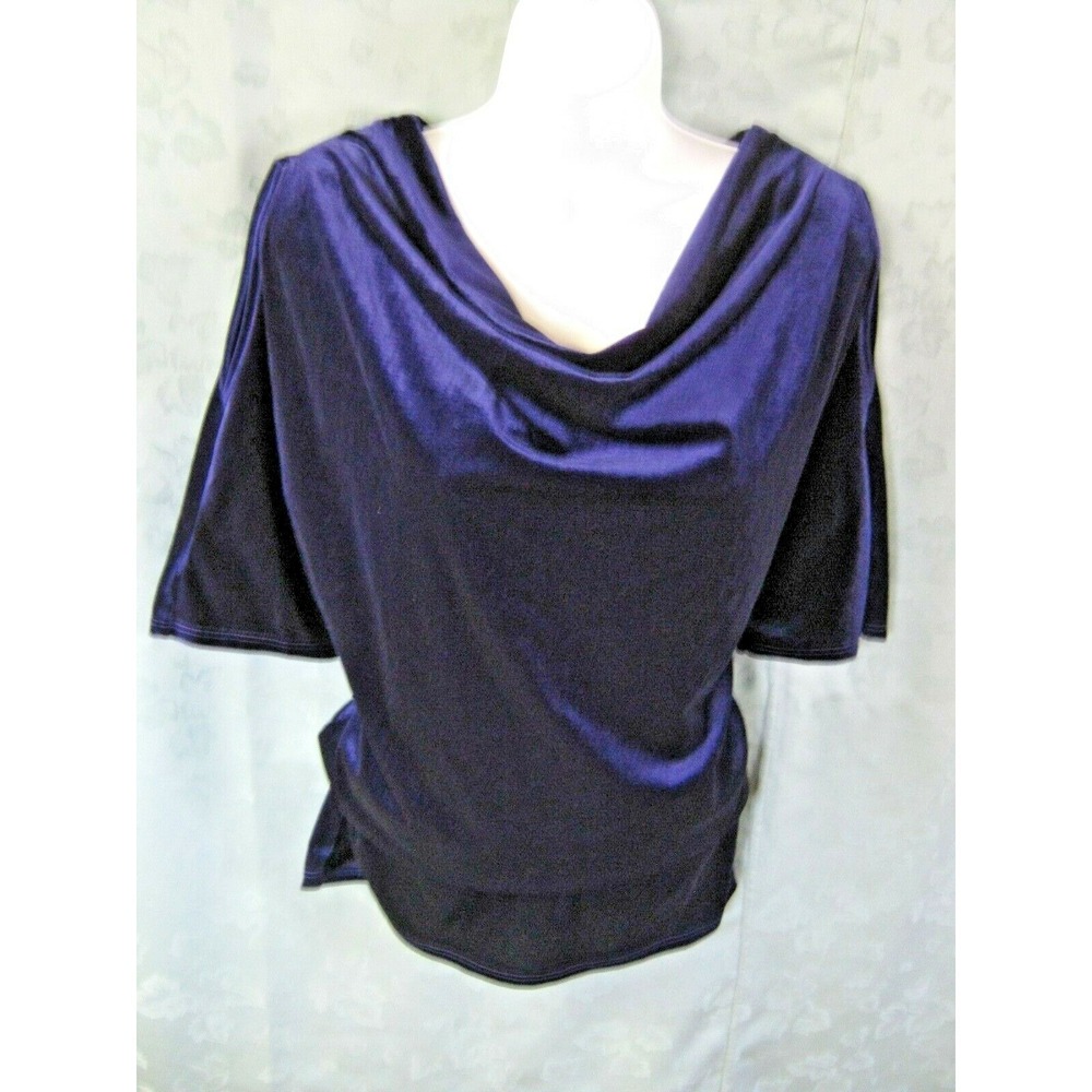 For Cynthia Top Size Petite Large PL Purple Velour NWT Cold Shoulder Evening